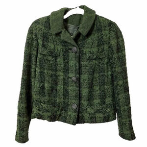 Vintage Handmade Boucle Green Black Plaid Crop Blazer Old  Money Jackie O